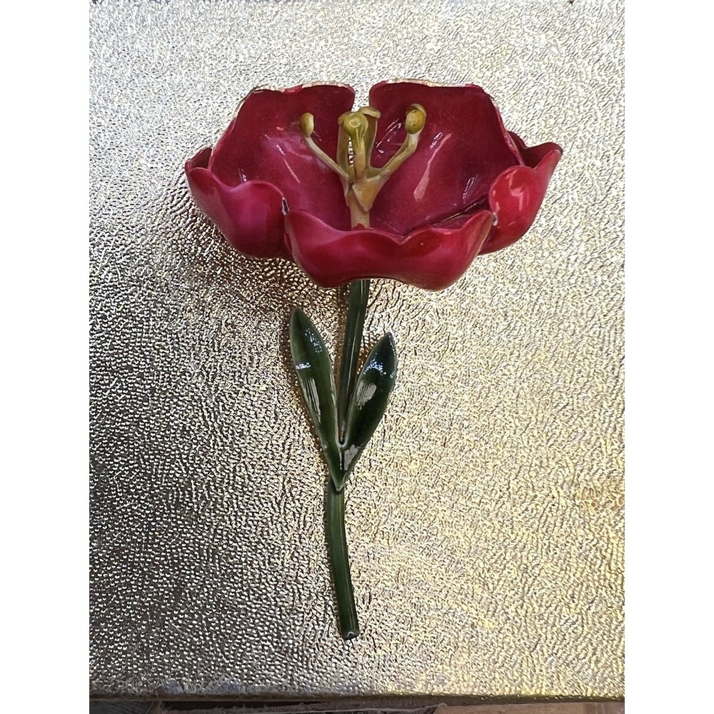 Vintage Original By Robert Gold Tone Enamel Painted Flower Brooch 2.5"
